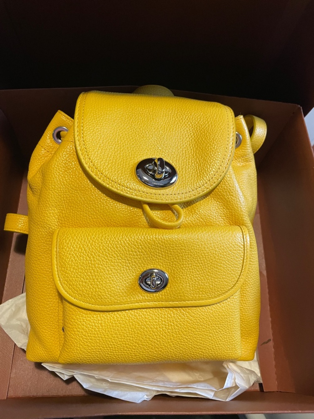 Coach Yellow Pebbled Leather Drawstring Turnlock Mini Backpack